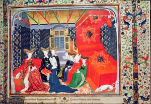 Christine de Pisan überreicht ihr Buch Königin Isabella von Bayern, aus den Gedichten von Christine de Pisan, ca. 1410-15 von Master of the Cité des Dames