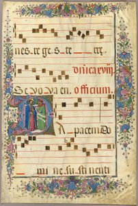 Seite aus einem Chorbuch mit Christus und einem Pharisäer in einem historisierten Initial "D"
