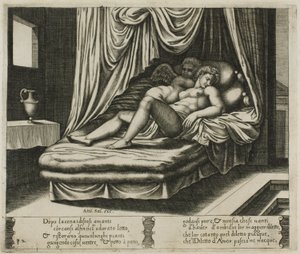 Cupid und Psyche zusammen im Hochzeitsbett von Master of the Die
