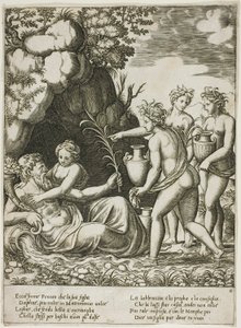 Daphne umarmt ihren Vater, den Fluss Peneus von Master of the Die