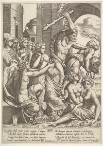 Neid oder Habgier rechts wird von Herkules aus dem Tempel der Musen vertrieben, 1530-60 von Master of the Die