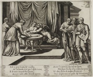 Andere Nymphen bedienen Psyche am Tisch