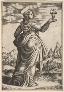 Die Magdalena steht nach rechts, Krug in ihrer erhobenen rechten Hand, 1530-60 von Master of the Die