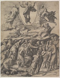 Die Verklärung Christi, der oben in der Mitte erscheint, darunter verschiedene Figuren, 1530-60 von Master of the Die