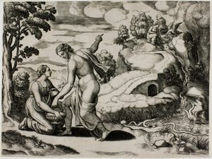 Venus befiehlt Psyche, Wasser aus einem von Drachen bewachten Brunnen zu holen von Master of the Die