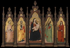 Polyptychon - Madonna mit Kind auf dem Thron mit vier Heiligen