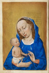 Stunden der Jungfrau im Advent. Die Jungfrau und das Kind, die mit einer Perlenkette spielen. von Master of the Dresden Prayer Books