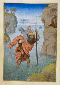 Der heilige Christophorus trägt das Christuskind. von Master of the Dresden Prayer Books
