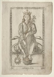 Apollo aus den Tarocchi, Serie D: Apollo und die Musen, #20, vor 1467 von Master of the E Series Tarocchi
