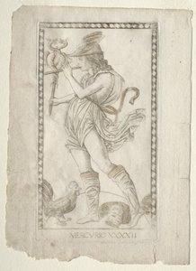 Merkur aus den Tarocchi, Serie A: Firmamente des Universums, #42, vor 1467 von Master of the E Series Tarocchi