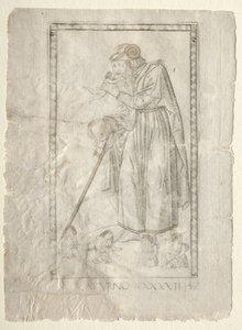 Saturn aus den Tarocchi, Serie A: Firmamente des Universums, Nr. 47, vor 1467 von Master of the E Series Tarocchi