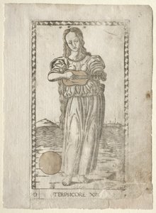 Terpsichore tanzt und singt aus der Tarocchi-Serie D..., vor 1467