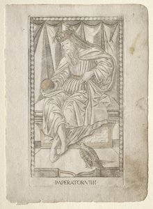 Der Kaiser aus dem Tarocchi, Serie E: Bedingungen des Menschen, Nr. 9, vor 1467