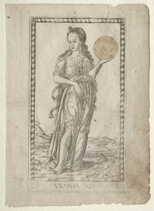 Urania Astronomie aus der Tarocchi-Serie D: Apollo und die Musen, #12, vor 1467