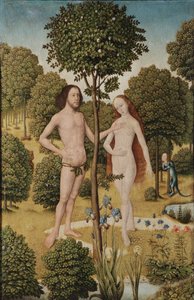 Adam und Eva im Garten Eden von Master of the Embroidered Foliage