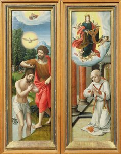 Die Taufe Christi und St. Ildefonso: Ein Paar Altarflügel von Master of the Female Half Lengths