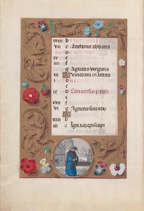 Stundenbuch der Königin Isabella der Katholischen, Königin von Spanien: Fol. 2v, Januar - Schneelandschaft, ca. 1500