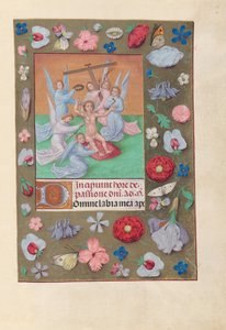 Stundenbuch der Königin Isabella der Katholischen, Königin von Spanien: Fol. 50r, Christuskind mit Leidenswerkzeugen von Master of the First Prayerbook of Maximillian