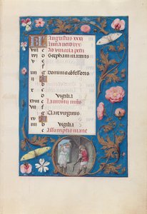 Stundenbuch der Königin Isabella der Katholischen, Königin von Spanien: Fol. 9r, August - Weizendruschen, um 1500 von Master of the First Prayerbook of Maximillian