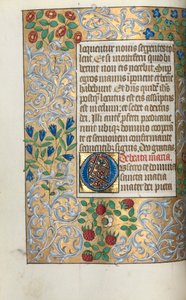 Stundenbuch (Gebrauch von Rouen): fol. 18v, Gebete an die Jungfrau, Großes Initial O mit aufwendigem Rand