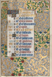 Stundenbuch Gebrauch von Rouen: fol. 1r, Aufwendige Blattbordüre, ca. 1470 von Master of the Geneva Latini