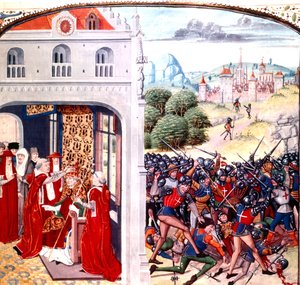Weihe von Papst Gregor IX. in Avignon, Frankreich (Pontifikat 1227-1241) von Jean Froissart (Pergament) von Master of the Harley Froissart