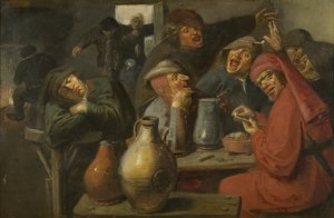 Innenraum einer Taverne, Bauern beim Feiern, ca. 1635 von Master of the Large Jar