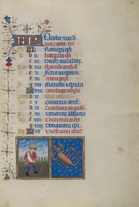 Kalenderseite für Oktober; Aussaat; Skorpion von Master of the Lee Hours