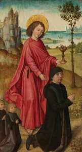 Ein Stifter und seine zwei Söhne mit dem heiligen Johannes dem Evangelisten
