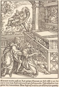 Ein Mann wurde auf ein Rad gespannt ... von Master of the Miracles of Mariazell