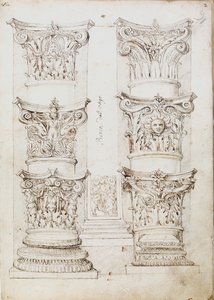 Sechs Kapitelle, eine Lisenen und zwei Säulenbasen, ca. 1512-1517 von Master of the Oxford Album