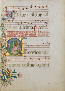 Manuskriptblatt mit der Feier einer Messe in einem Initial S..., zweite Hälfte des 15. Jahrhunderts