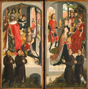 Abners Bote vor David, Die Königin von Saba bringt Geschenke zu Salomo, ca. 1480 von Master of the Saint Barbara Legend