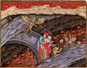 Ms 2017 f.245 Dantes Inferno mit einem Kommentar von Guiniforte degli Bargigi ca. 1440 von Master of the Vitae Imperatorum