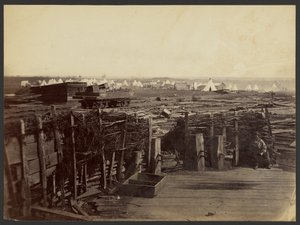 Befestigungen, Manassas, besetzt von der 13. Mass. von Mathew B. Brady