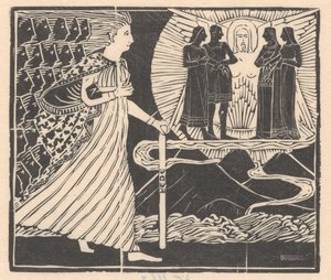 Wandelnde Frau und geflügelte Figur von Mathieu Lauweriks