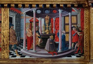 Madonna mit Kind und den Heiligen Jakobus, Augustinus, Bernhardin und Margarete, erste Jahrzehnte des 14. Jahrhunderts