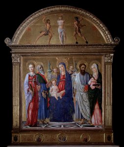 Jungfrau mit Kind und den Heiligen Bartholomäus, Katharina, Lucia und Matthäus von Matteo di Giovanni di Bartolo