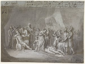 Der Leichnam des Patroklos in Achills Zelt beweint