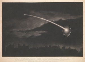 Eine Darstellung des Meteors, der etwa 12 Minuten vor 11 Uhr abends am 11. Februar 1850 in Paddington gesehen wurde