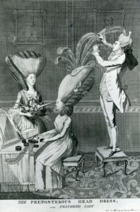 Die absurde Kopfbedeckung oder die gefiederte Dame, 1776 von Matthew or Matthias Darly