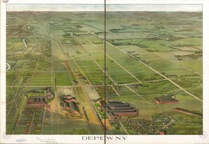 Vogelperspektive. Nach Norden ausgerichtet. LC Panoramakarten (2. Aufl.), 555.1 Auch über die Website der Library of Congress als Rasterbild verfügbar. LC-Kopie mit Tintenannotationen. Gestempelt: Compliments Depew Improvement Co.; S. Jay Ohart, Anwalt von Matthews Northrup Company