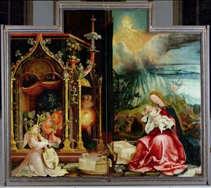 Der Isenheimer Altar. Zentrale Tafel: Konzert der Engel und Geburt Christi, 1506-1515 von Matthias Grünewald