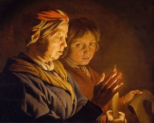 Alte Frau und ein Junge bei Kerzenlicht, 1630-1650