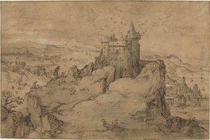 Landschaft mit Schloss über einem Hafen von Matthys Cock