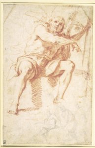 St. Johannes der Täufer sitzend und eine Studie für St. Johannes der Täufer mit zwei Aposteln von Mattia Preti