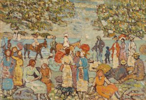 Strandszene mit Eseln (oder Maultieren) von Maurice Brazil Prendergast