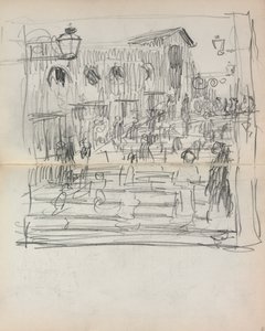 Italienisches Skizzenbuch: Brücke mit Figuren, Seite 93 & 94, 1898-1899 von Maurice Brazil Prendergast