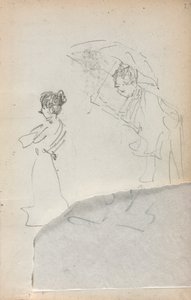 Italienisches Skizzenbuch: Stehende Frau im Profil & Mann mit einem Regenschirm Seite 2, 1898-1899