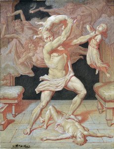 Herkules, von Hera in den Wahnsinn getrieben, massakriert seine Kinder (Zeichnung) von Maurice De Vaines